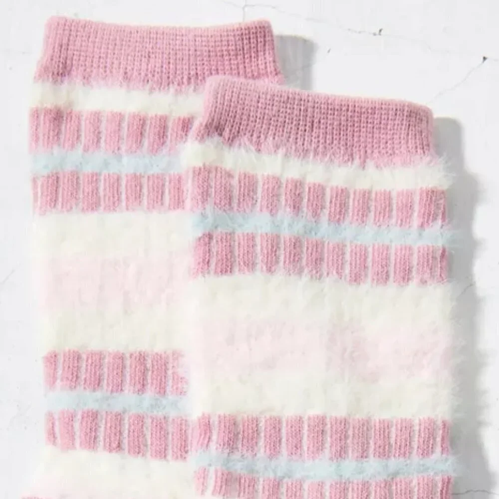 NWT Urban Outfitters Cozy Eyelash Pink Striped Crew Socks